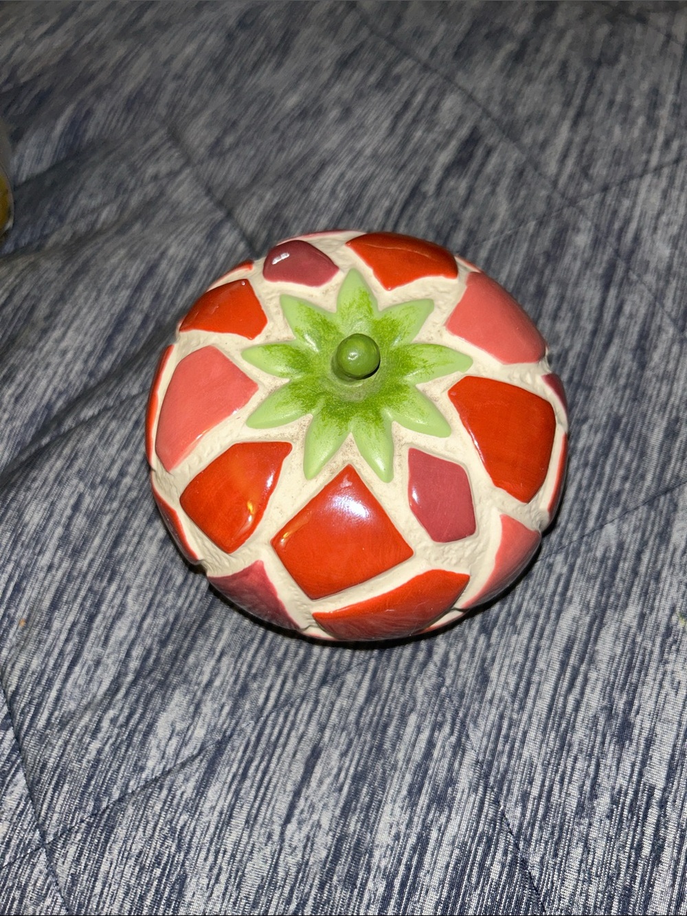 Grasslands Road Red Mosaic Ceramic Tomato Accent with Green Stem - Picture 4 of 10
